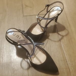 New Unisa Unyaneli Women's Black Rhinestone Strappy Slingback Heels.